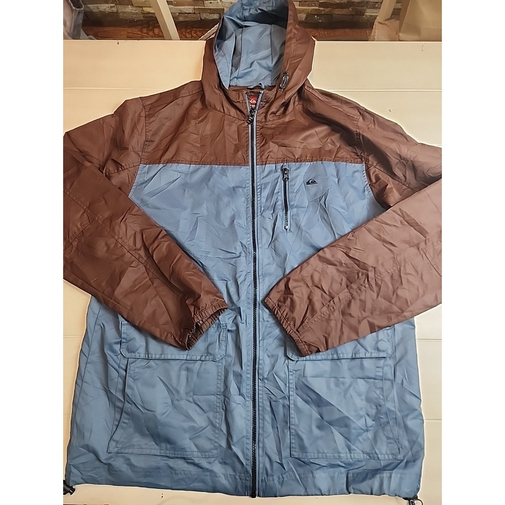 Quicksilver Mens Overcast Windbreaker Hooded Jacket Size XL Blue Full Zip